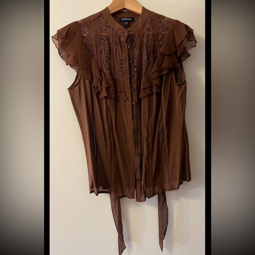 Bebe Chiffon Blouse with Lace Size L